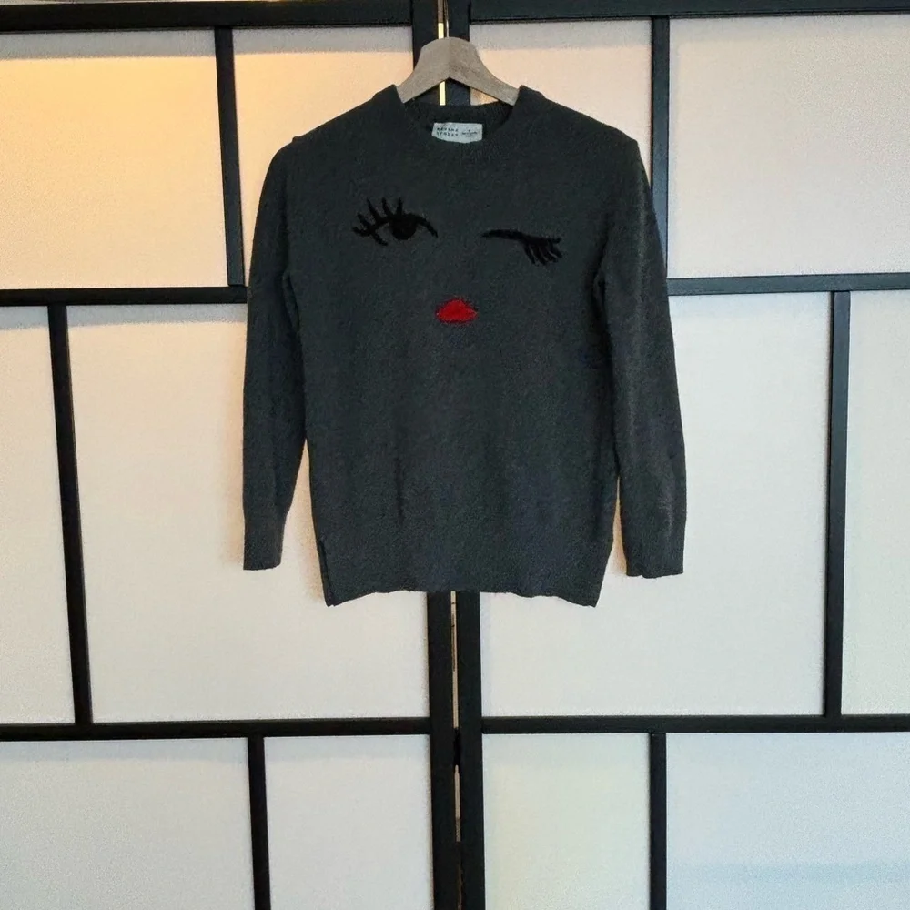 Kate Spade Broome Street Winking Eye Gray Sweater‎ Womens Size XS